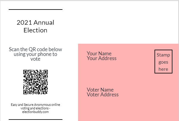 Sample QR code on ElectionBuddy postcard.